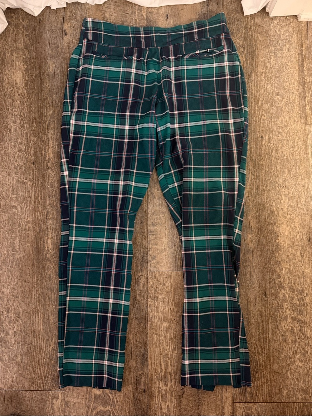 Crown & Ivy Plaid Ankle Pants Green Navy Size 14 Stretch Trousers